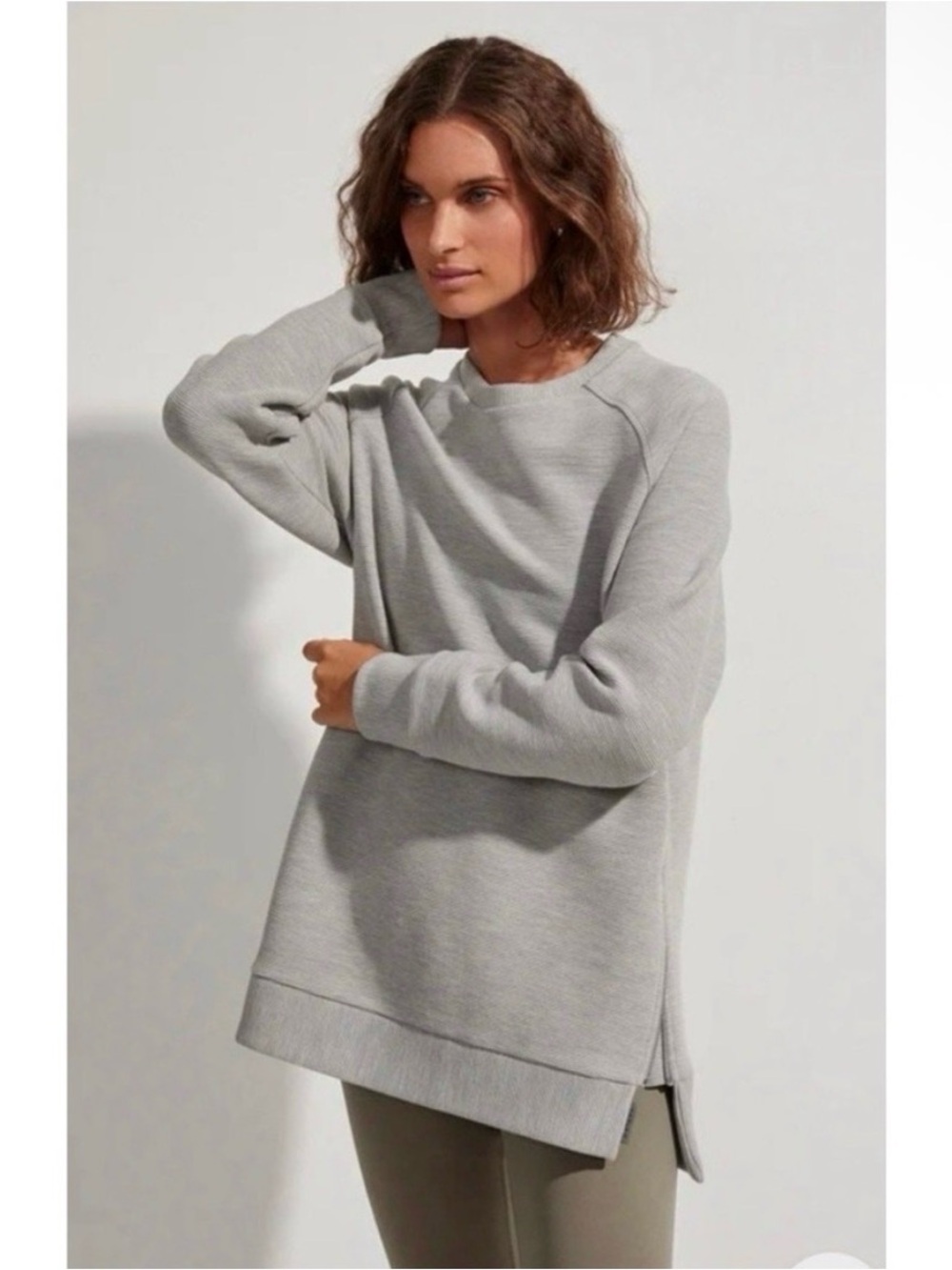 Varley Light Gray Ribbed Crew Sweatshirt